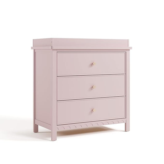 Graco Sasha 3-Drawer Chest with Changing Table Topper (Blush) – GREENGUARD Gold Certified, Nursery Bedroom Chest with Spacious Storage, Interlocking Drawer System, Pre-Installed Tracks