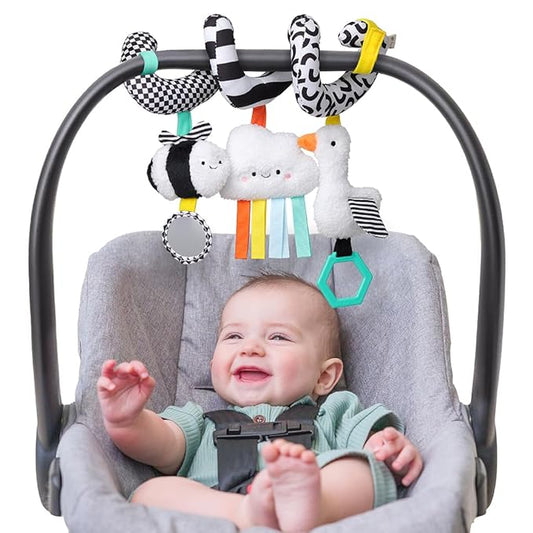 Itzy Ritzy Spiral Car Seat & Stroller Activity Toy - Stroller & Car Seat Toys for Ages 0 Months and Up - Hanging Toys Include Dangling Ring, Mirror and Textured Ribbons (High Contrast)