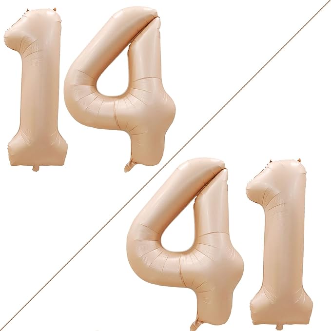 GOER Number 14 Balloons for 14th Birthday Sweet 14 Party Decorations,42 Inch Jumbo Foil Helium 41 Balloons for 41st Birthday Party Decoration (Caramel)