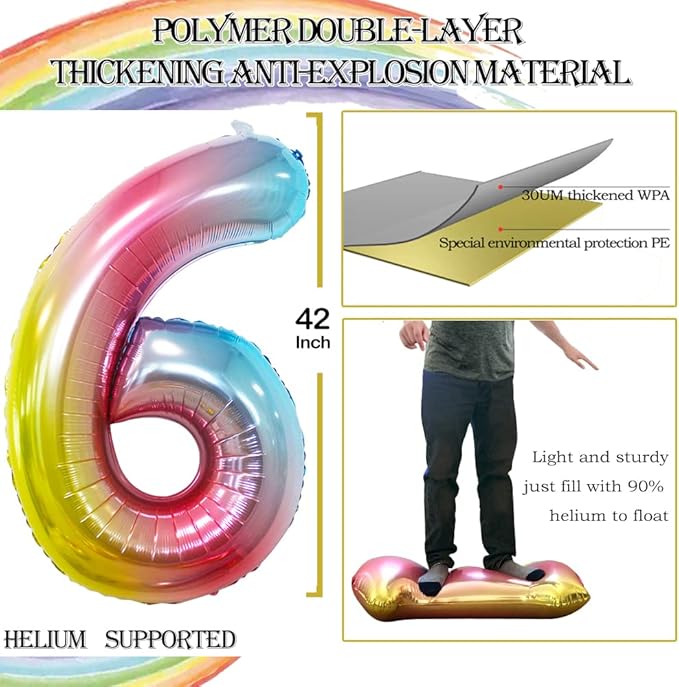 GOER Number 26 Balloons for 26th Birthday Party Decorations,42 Inch Jumbo Foil Helium 62 Balloons for 62nd Birthday Party Decoration (Rainbow)