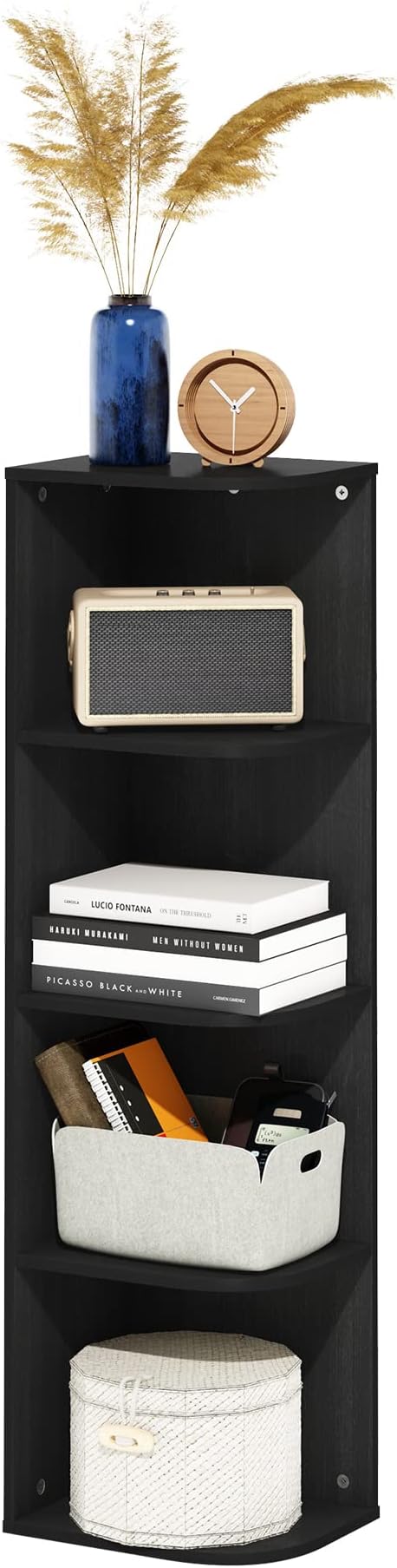 Furinno Pasir 4-Tier Corner Open Shelf Bookcase, Blackwood