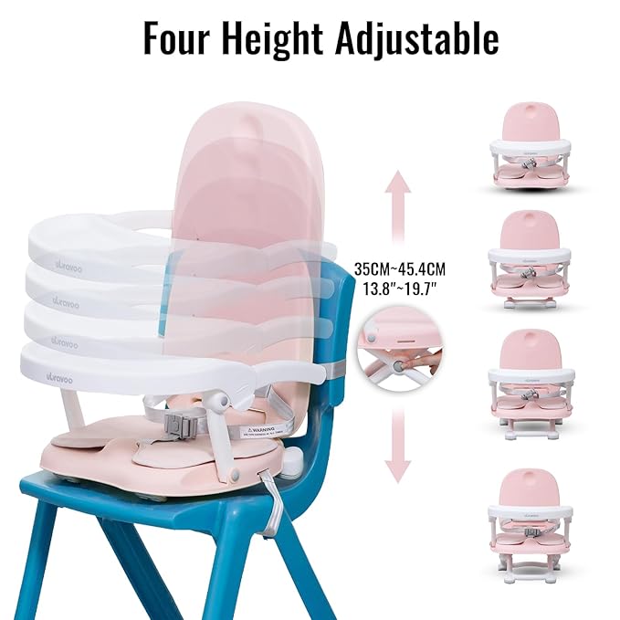 Baby Booster Seat for Dining Table with Removable Tray & Cushion, 3in1 Portable Toddler Booster Seat, 4 Height Adjustable Travel High Chair for Babies and Toddlers