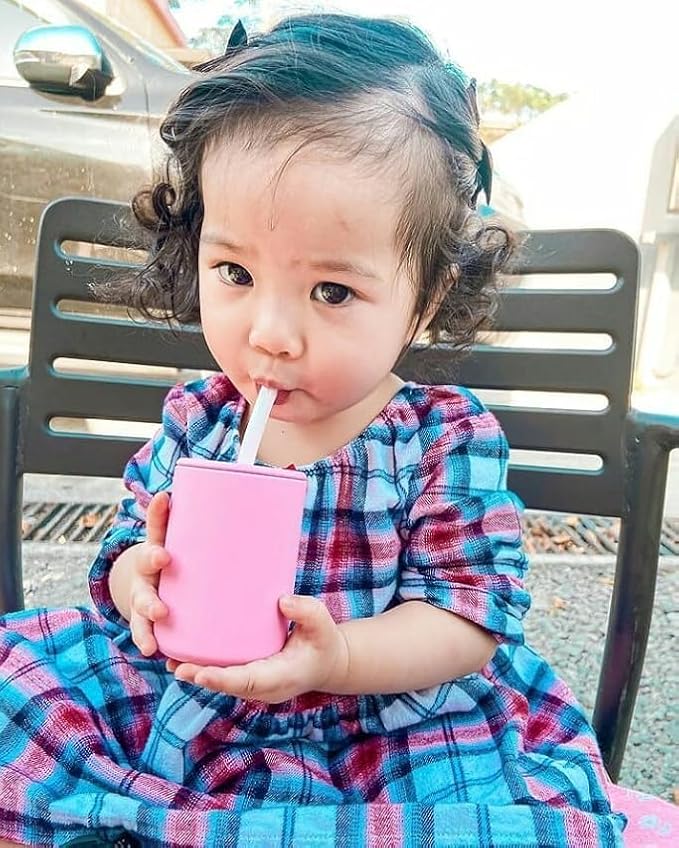 Avanchy Silicone Training Sippy Cup with Straw Lid – Tiny Cup for Babies 6+ Months to Toddlers 1 Year Old – 5 oz Infant Water Cup for Baby Led Weaning, Blue