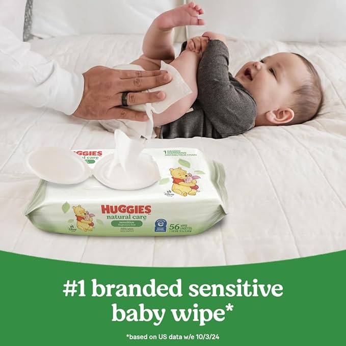 Huggies Natural Care Sensitive Baby Wipes, Unscented, Hypoallergenic, 99% Purified Water, 1 Flip-Top Pack (56 Wipes Total)