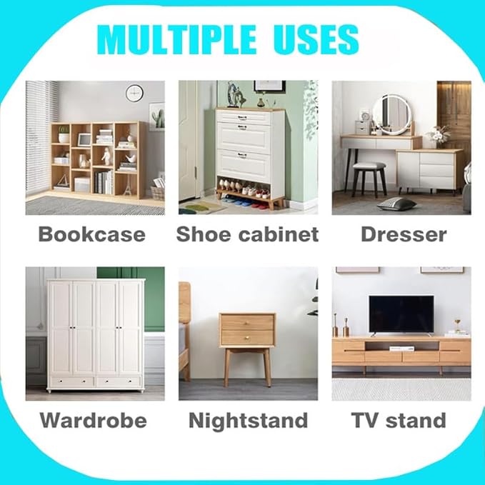 Anti Tip Furniture Anchors for Baby Pet Proofing,Furniture Wall Anchor Furniture Dresser Bookshelf Falling Prevention Device for Children (Blue)