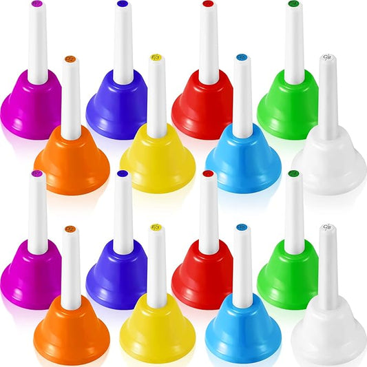 Fabbay 24 Pcs 8 Note Hand Bells Set Musical Handbells for Kids Colorful Diatonic Metal Bells Toy Percussion for Kids Toddlers Children Musical Teaching Church Chorus Wedding Family Birthday Party