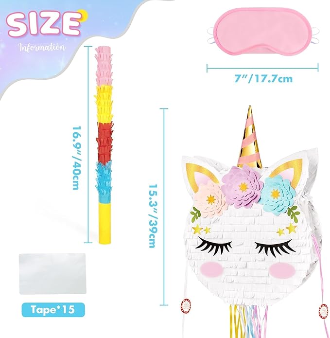 Foldable Unicorn Piñata - Unicorn Birthday Party Supplies Extendable Piñata with Blindfold Bat and Tassels Unicorn Birthday Party Decoration Games Folding Pink Unicorn Piñatas for Kids Classroom Game