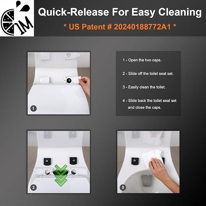 1M Soft Close Toilet Seat Elongated, Patented Quick Releasing for Easy Cleaning, Anti-Wiggling Design, Easy Installation