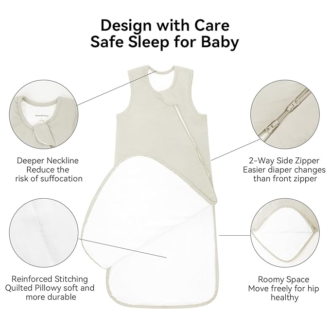 Rayon Made from Bamboo Sleep Sack 0-36 Months 1.0 Tog Ultra Soft Baby Wearable Blanket Toddler Sleeping Sack for Babies (Oat, XXL(24-36M))