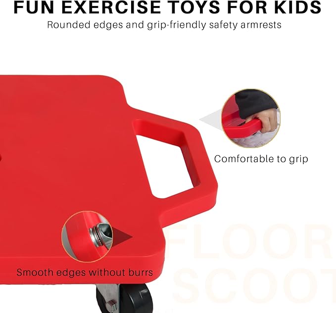 2 Plastic Scooter Boards with Handles for Kids Sitting and Sports Training, with 1 Ring, 2 Ropes and 4 Beanbags, Indoor and Outdoor Play