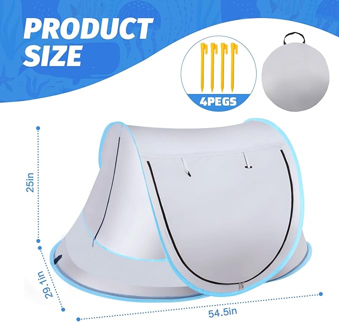 Baby Beach Tent with Baby Hat, Pop Up Toddler Travel Bed with Sun Hat for Boys or Girls, Sun Shade for Toddler Camping, Infant Portable Sun Shade, Summer Beach Baby