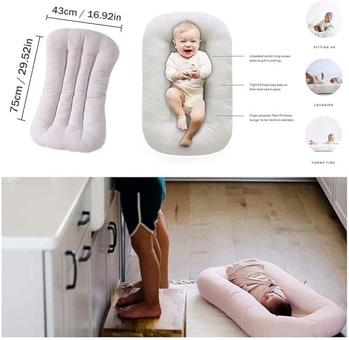 Baby Lounger Pillow, Infant Lounger for 0-24 Months, Soft Cotton and Portable Baby Lounger for Home (Blue)