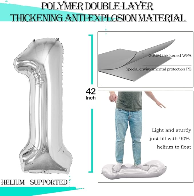 GOER Number 10 Balloons for 10th Birthday Party Decorations,42 Inch Jumbo Foil Helium Balloons for 10th Anniversary (Silver)