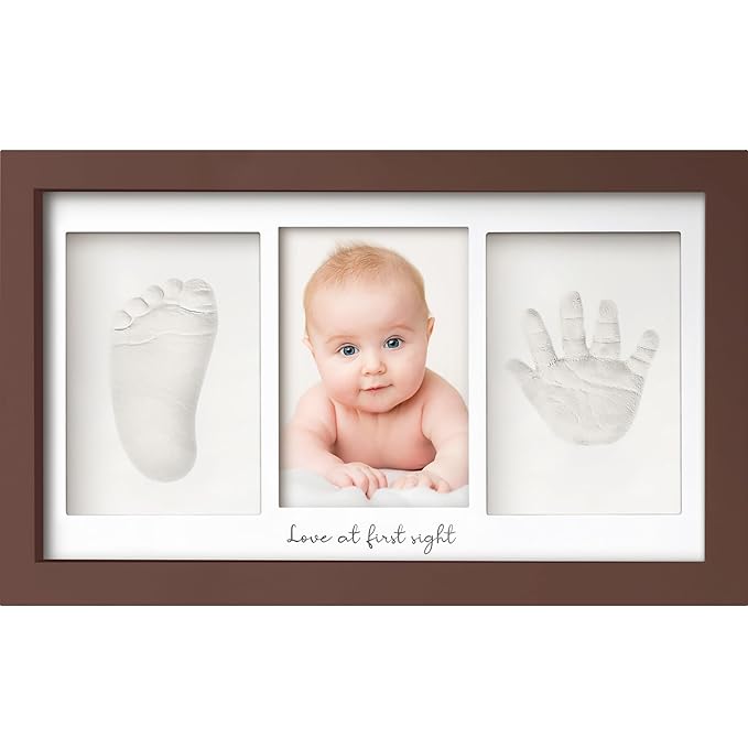 Baby Hand and Footprint Kit - Clay Handprint Keepsake Frame, Newborn Nursery Picture Frame, Personalized New Mom Gifts for Baby Shower & Registry (Cedar)