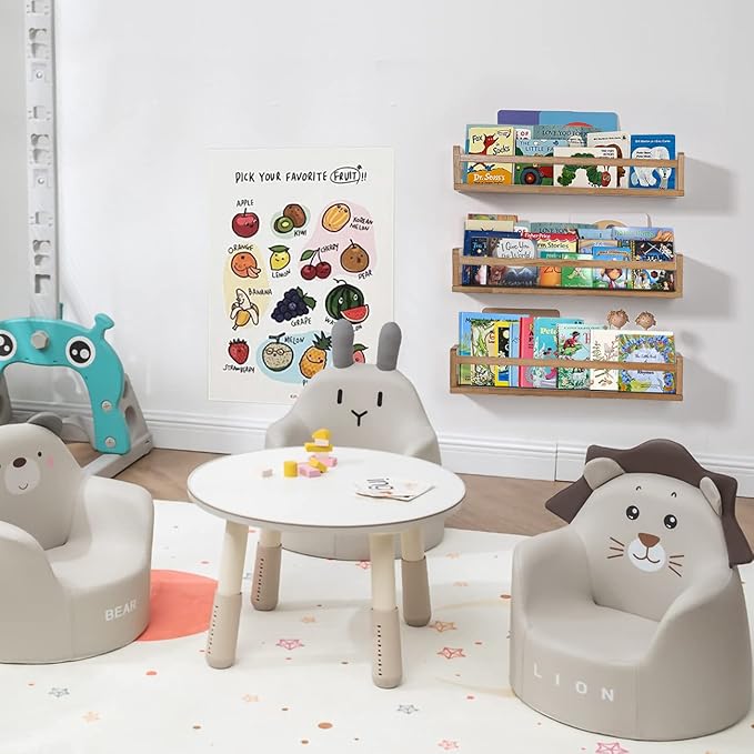 AZSKY Nursery Shelves Light Walnut Floating Book Shelf Organizer for Baby Nursery Décor Wall Book Shelves for Kids Room 24 Inch Wood Wall Ledge Shelves for Bathroom Kitchen Spice Rack a Set of 3