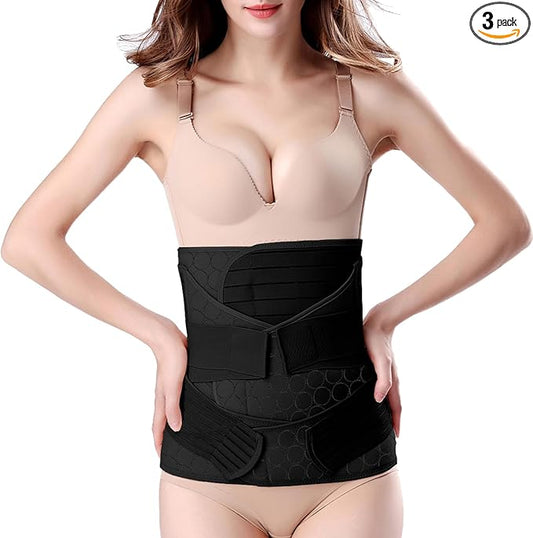 3 in 1 Postpartum Belly Band - Postpartum Belly Support Recovery Wrap, After Birth Brace, Slimming Girdles, Body Shaper Waist Shapewear, Post Surgery Pregnancy Belly Support Band (S/M, Black)
