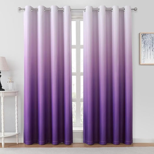 HOMEIDEAS Purple Ombre Blackout Curtains 52 X 96 Inch Length Gradient Room Darkening Thermal Insulated Energy Saving Grommet 2 Panels Window Drapes for Living Room/Bedroom