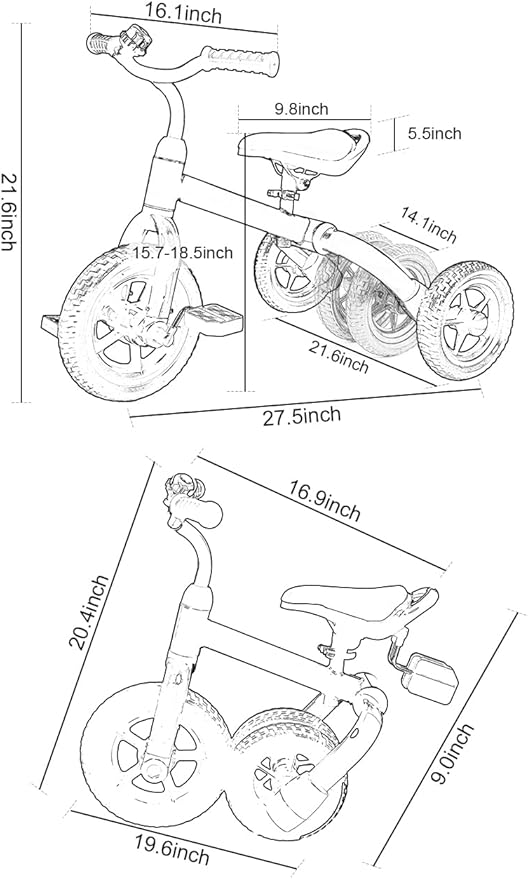 Ancaixin 3 in 1 Toddler Tricycles for 2-5 Years Old Boys and Girls with Detachable Pedal and Bell, Foldable Baby Balance Bike Riding Toys for 2+ Kids, Child Birthday Christmas New Year Gift Pink