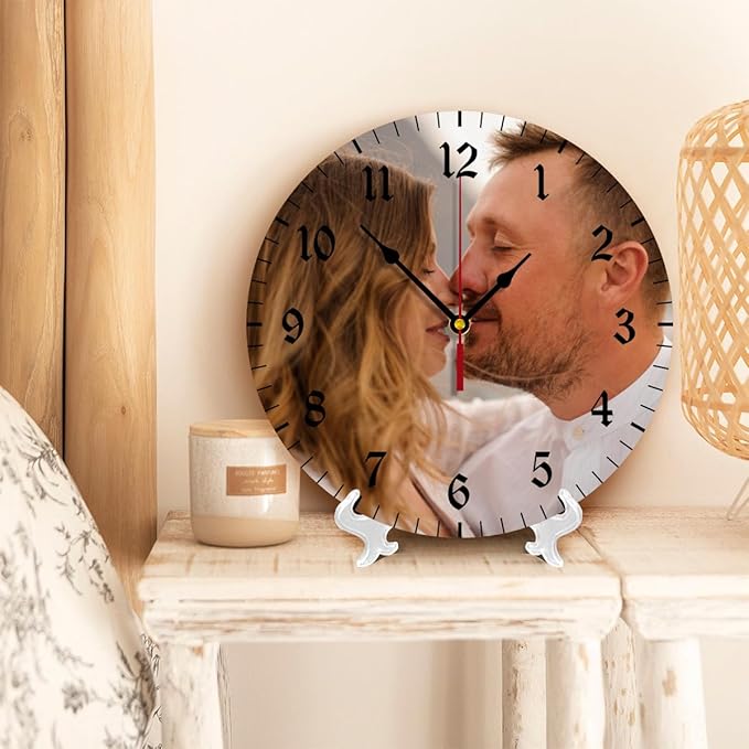 Generic Custom Clocks for Walls Personalized Clocks with Photo Text Logo Silent Non Ticking Round Decoration for Kitchen Family Friends Gifts, 10inch-25cm