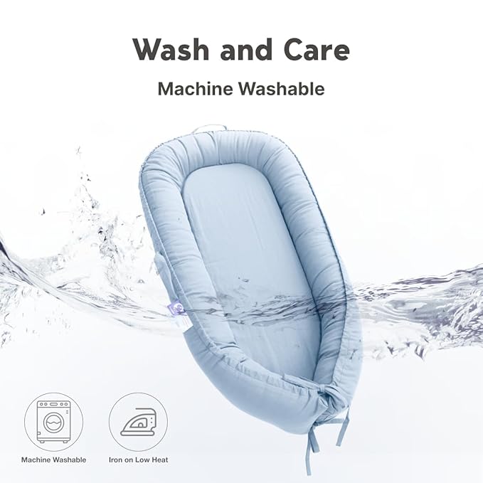 Infant Lounger, Baby Nest Cover for Baby Girls & Boys, Newborn Essentials for Baby 0-18+ Months, 100% Cotton Breathable (Baby Blue)