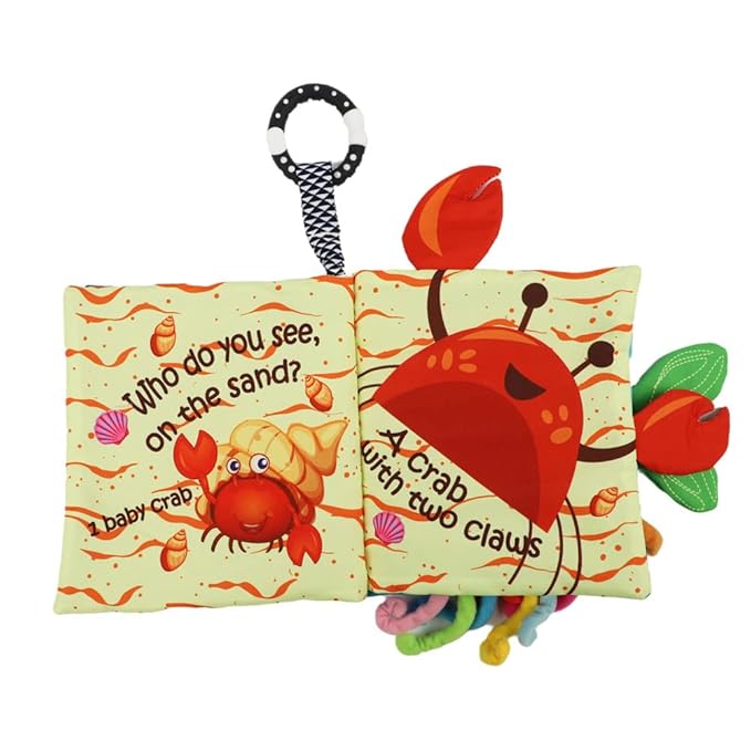 Fish Baby Book 0-6 Months,Touch Feel Cloth Crinkle Books for Babies,Infant Baby Toys 6-12 Months,Learning Education Soft Sensory Mirror Toy,Shower Gifts Easter for Boys Girls-Teether