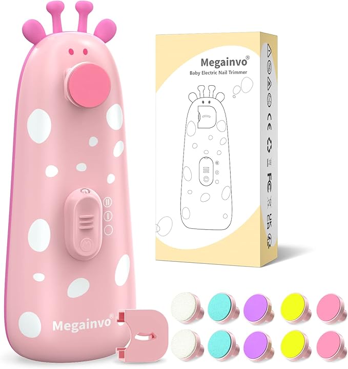 Baby Nail Trimmer Electric Baby Nail File Safe Baby Nail Clippers with Light 10 Grinding Heads Queit Baby Nail Polish Grooming Kit for Newborn Infant Toddler Toes Fingernails Care, Pink