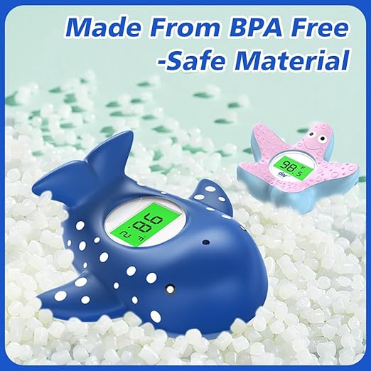 Baby Bath Thermometer, Infant Digital Water Thermometer Safety with 3 Color Backlit and Temperature Warning, Room Thermometers Floating Toy for Infant, Toddler, Bathtub, Swimming Pool (Navy Blue)