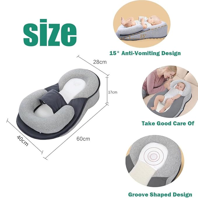 Baby Lounger Pillow, Adjustable Strap Incline Cushion for Breastfeeding & Bottle Time for Tummy Play