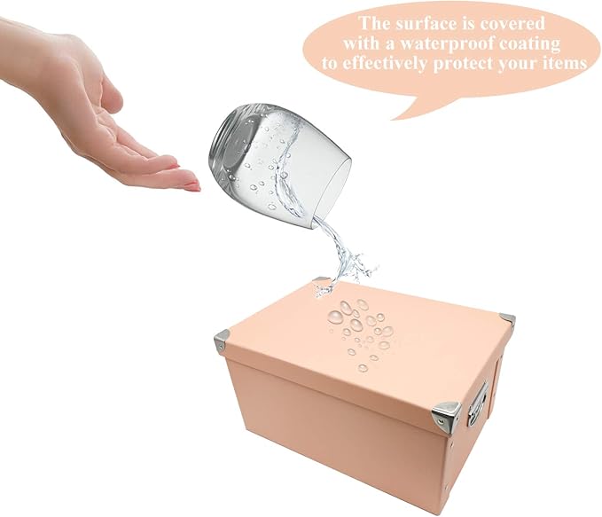 GUOZI Collapsible Storage Box, Decorative Memory Box with Lid & Metal Reinforced Corners, Cardboard File Bin with Handles, Organizer Gift Box for Keepsake Toy Photos Office Nursery Wardrobe Bookshelf