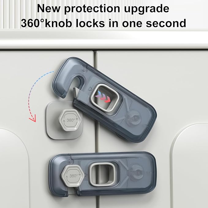 5 Pack Child Proof Refrigerator Lock, QYESWHSR Fridge Locks for Kids with Sticky Adhesive Pads, Child Safety Locks for Doors, RV Refrigerator, Oven Lock Child Safety Baby Cabinet Locks - Clear Updated