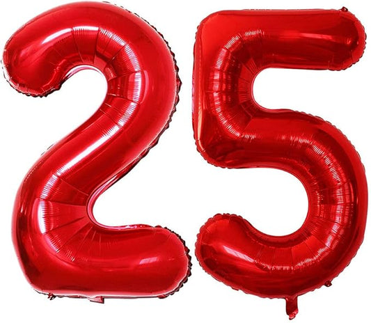 GOER Number 25 Balloons for 25th Birthday Party Decorations,42 Inch Jumbo Foil Helium 52 Balloons for 52nd Birthday Party Decoration (Red)
