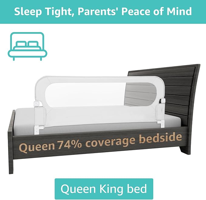Baby Bed Rail Guard for Toddlers - 58.7" Toddler Bed Rails for Twin, Full, Queen, King Bunk Size Bed Swing Down Bedrail Extral Tall Child Safety Side Railing Guards for Kids