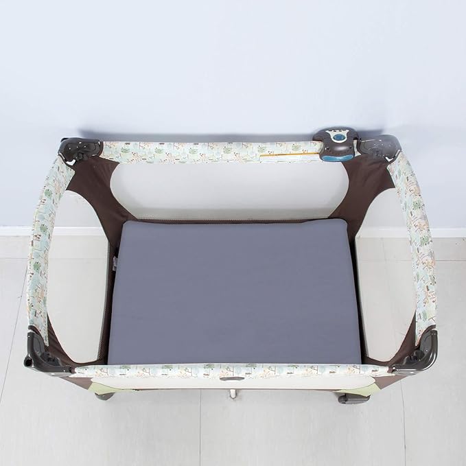 4-Pack Fitted Pack and Play Sheets for Boys and Girls - Breathable, Soft Microfiber Baby Sheets in Grey and Pink