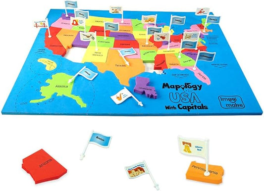 Imagimake Mapology USA Map with Capitals | Learning States and Capitals | US Geography Toys for Ages 8-13 | Jigsaw Puzzles for Kids Ages 8-10 | Educational Back to School Gifts for Kids Age 5-7 & 9-12