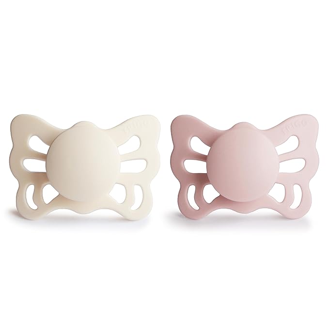 FRIGG Butterfly Anatomical SilkySoft Silicone Baby Pacifier | Made in Denmark | BPA-Free (Cream/Blush, 0-6 Months)