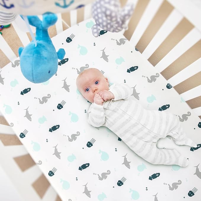 Graco Pack n Play Sheets Fitted 4-Pack | Mini Crib Sheets, Breathable Material, Grey