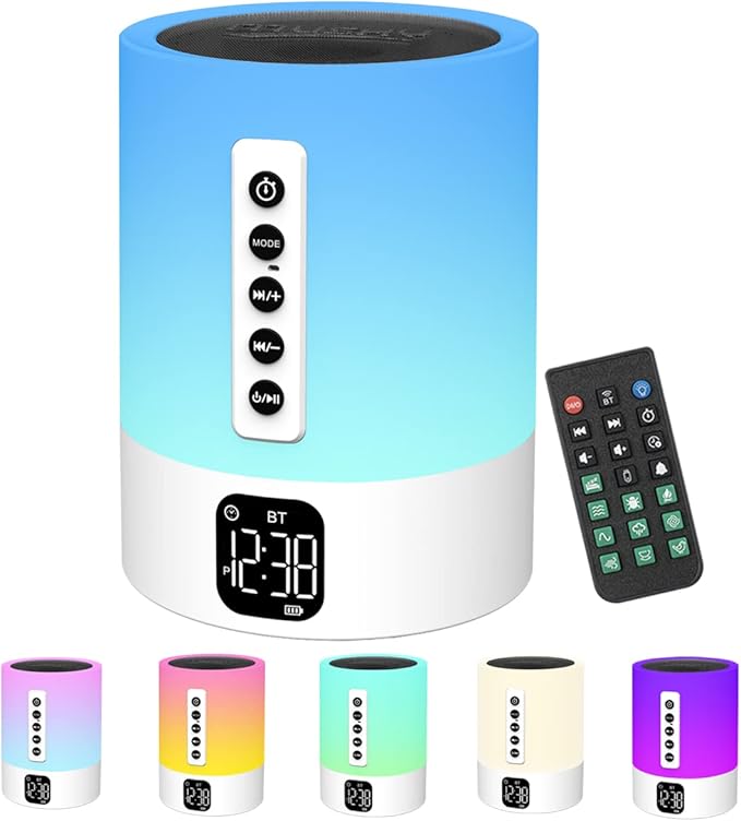Alarm Clock Bluetooth Speaker, Night Light White Noise Machine Touch Bedside Lamp with Alarm Clock for Kids Multi-Color Changing Night Light Xmas Gifts for Teenage Girls Boys Women Teen Girl Gifts