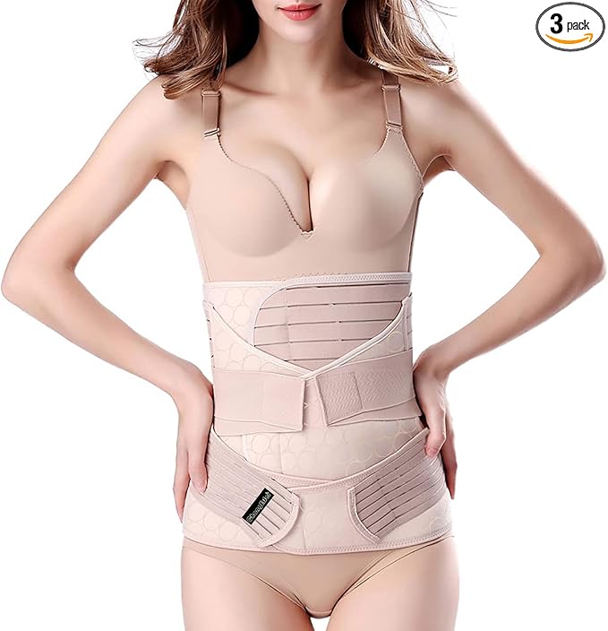 3 in 1 Postpartum Belly Band - Postpartum Belly Support Recovery Wrap, After Birth Brace, Slimming Girdles, Body Shaper Waist Shapewear, Post Surgery Pregnancy Belly Support Band (S/M, Beige)