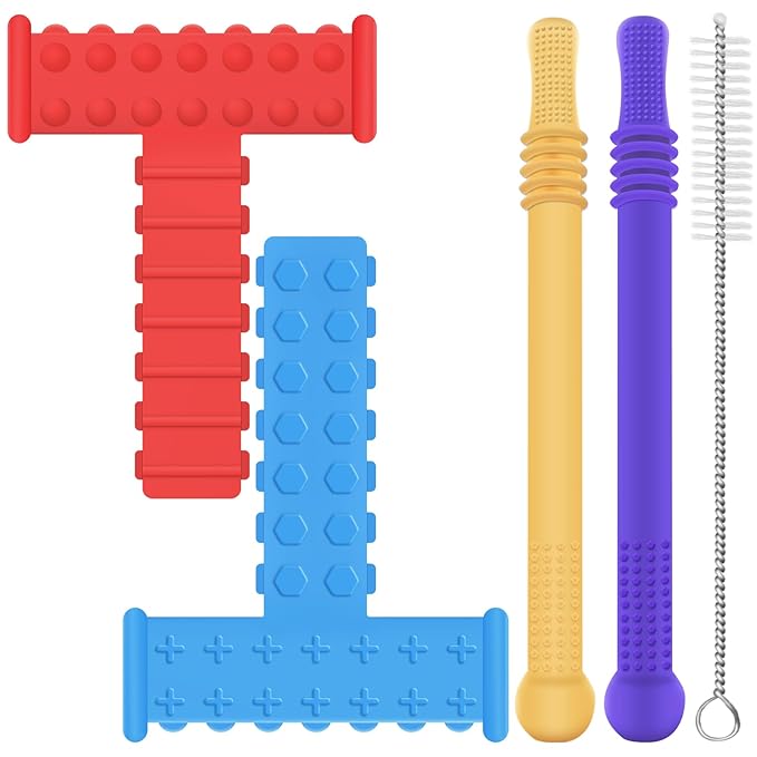 ERKOON Sensory Chew Toys for Autistic Children, 4pcs Teething Chewy Tubes Oral Motor Toys for Chewies with Special Needs, Autism Children Teether Straw BPA Without Refrigerator & Dishwasher Safe