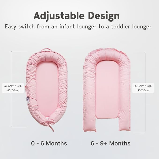 Infant Lounger, Baby Nest Cover for Baby Girls & Boys, Newborn Essentials for Baby 0-18 Months, 100% Cotton Breathable(Misty Rose)