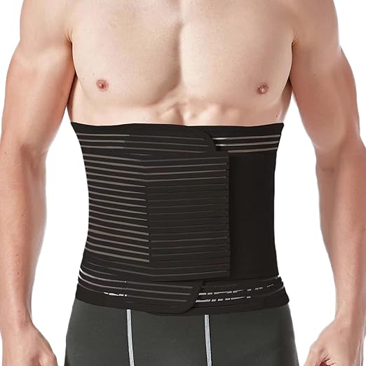 Abdominal Binder for Post Surgery & Postpartum Recovery, Abdomen Hernia Support Belt for Women & Men (Black, Large)
