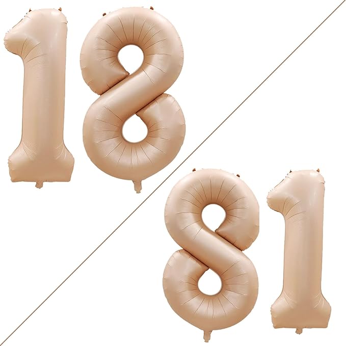GOER Number 18 Balloons for 18th Birthday Sweet 18 Party Decorations,42 Inch Jumbo Foil Helium 81 Balloons for 81st Birthday Party Decoration (Caramel)