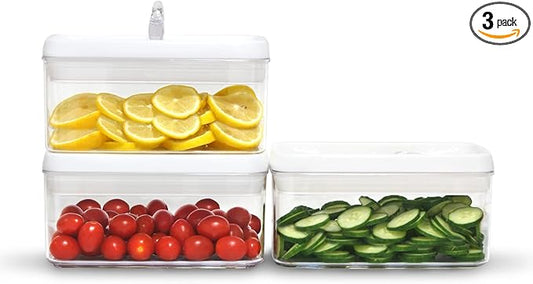 Felli Flip Tite Food Storage Container with Lid 4” RECTANGLE Airtight Ring Flip Lock Top, Stackable Acrylic Canister Set for Kitchen Fridge Pantry Organizer, Veggie Fruit Tea Bag Snack (1.1 qt)