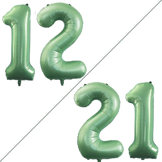GOER Number 12 Balloons for 12th Birthday Sweet 12 Party Decorations,42 Inch Jumbo Foil Helium 21 Balloons for 21st Birthday Party Decoration (Sage Green)