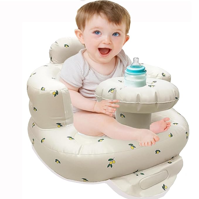 Baby Inflatable Seat for Babies 3-36 Months, Built in Air Pump, Olive Baby Support Seat Summer Toddler Chair for Sitting Up, Baby Shower Chair Floor Seater, Infant Back Support Sofa, Green