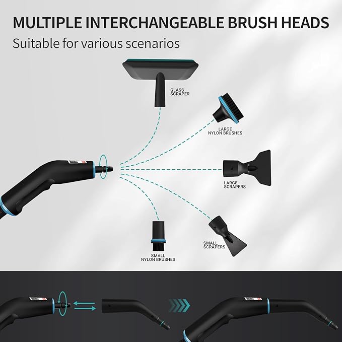 Handheld Pressurized Steam Cleaner. 4Bar for Home, Kitchen, Bathroom, 15s Heat-Up, 6 Adjustable Levels, Large 42.27oz Tank, Portable Steamer for Tile, Grout, Floor, Shower, Walls with 12 Accessories