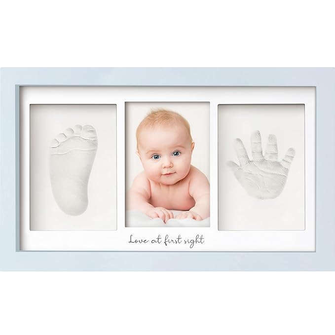 Baby Hand and Footprint Kit - Clay Handprint Keepsake Frame, Newborn Nursery Picture Frame, Personalized New Mom Gifts for Baby Shower & Registry (Mist Blue)
