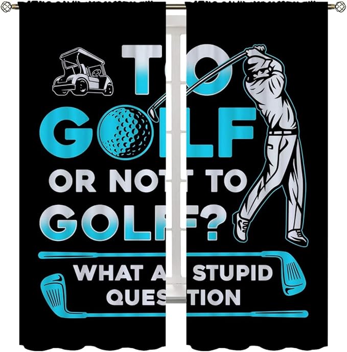 Golf Blackout Curtains for Boy Girl Room Darkening Decor,Sports Themed Golfers and Cars Bedroom Living Room Home Rod Pocket Thermal Insulated Window Curtain/Drapes Panel,55x63 Inch…