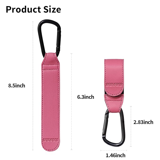 2 Pcs Stroller Hooks for Hanging, Portable Leather Style Stroller Clip Straps, Baby Stroller Hooks for Diaper Bags Grocery Shopping Bags, Mommy Hook for Stroller(Pink)