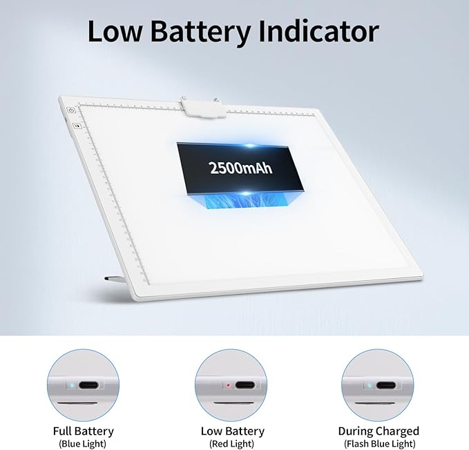 A3 Light Pad, Elice Tracing Light Box 3 Colors Mode Stepless and 6 Levels of Brightness Light Copy Pad, Wireless Rechargeable Led Light Board for Weeding Vinyl Diamond Painting Sketching (White)